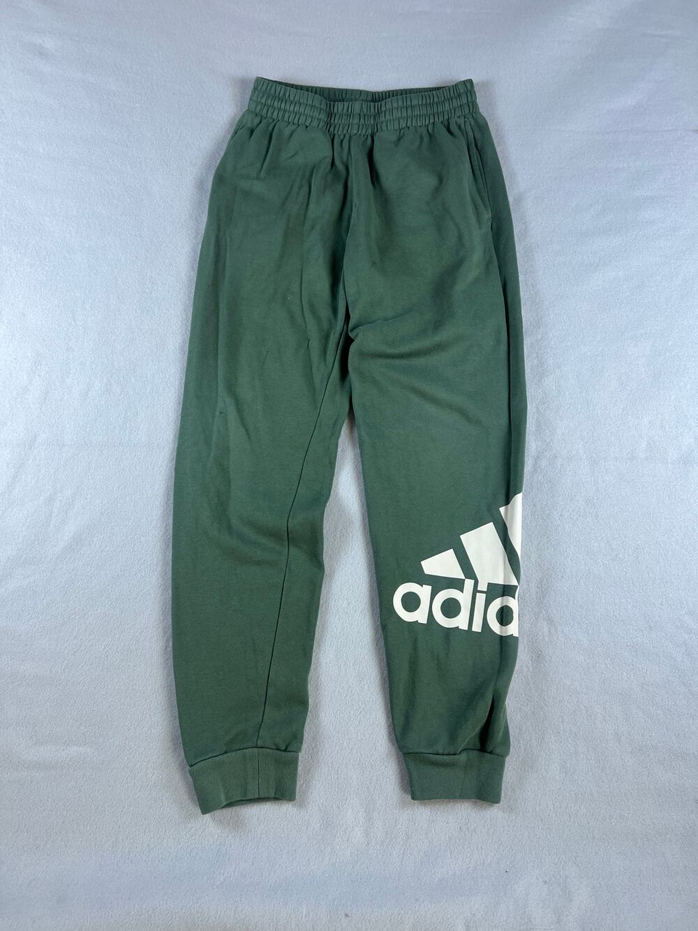 Adidas Sweatpants Youth 14-16 Green Tapered Leg Logo Fleece Joggers Athleisure